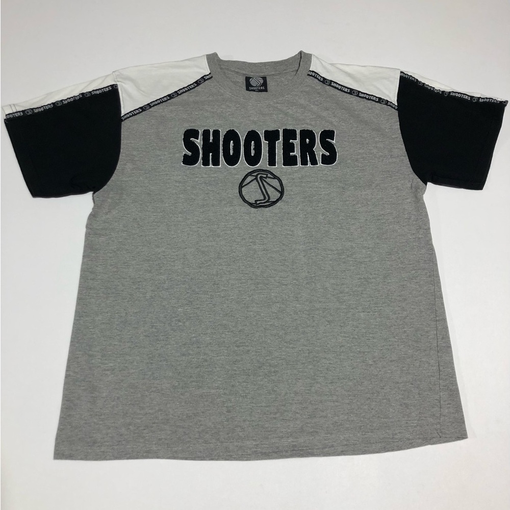 Vintage SHOOTERS SPORTS Men’s Gray Color-Block Urban Streetwear T-Shirt Size XL